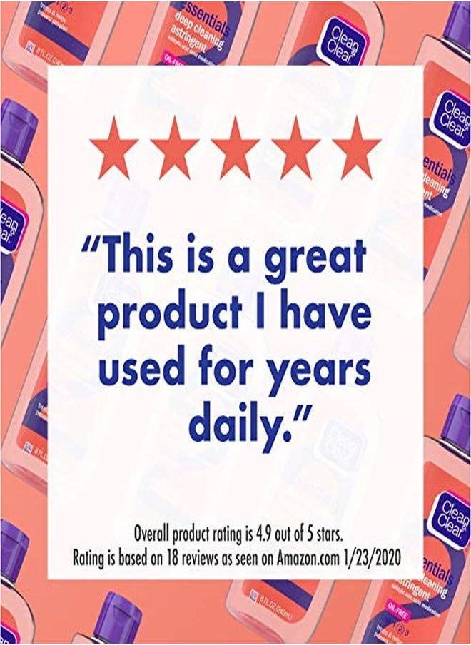 Clean & Clear - Essentials Oil-Free Deep Cleaning Face Astringent With 2% Salicylic Acid Acne Medication For All Skin Types To Treat & Help Prevent Pimples, 8 Fl Oz - Image 1