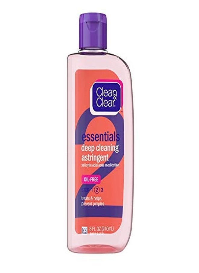Clean & Clear - Essentials Oil-Free Deep Cleaning Face Astringent With 2% Salicylic Acid Acne Medication For All Skin Types To Treat & Help Prevent Pimples, 8 Fl Oz - Image 1