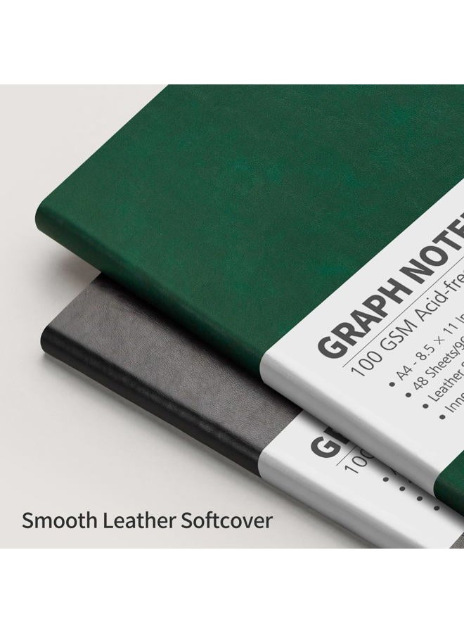 RETTACY Graph Paper Notebook - Graph Grid Paper Notebook with 96 Pages, Notebooks for Work, School, 100 GSM Paper, Leather Softcover, Inner Pocket, 8.5'' × 11'' (Dark Green) - Image 3