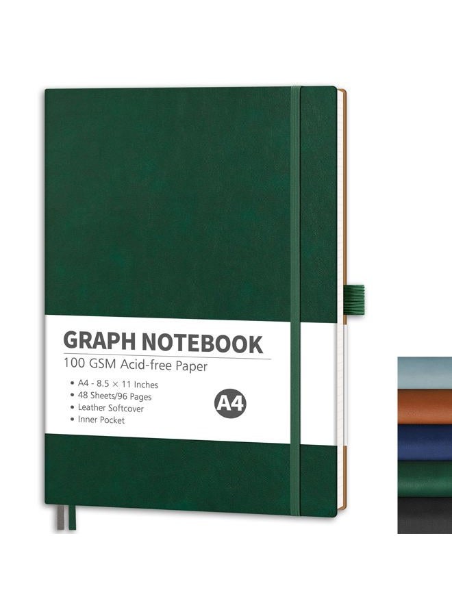 RETTACY Graph Paper Notebook - Graph Grid Paper Notebook with 96 Pages, Notebooks for Work, School, 100 GSM Paper, Leather Softcover, Inner Pocket, 8.5'' × 11'' (Dark Green) - Image 1