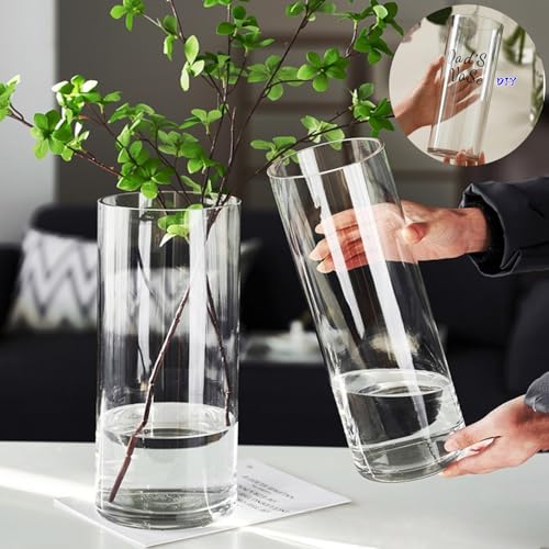 Liotww Acrylic Cylinder Plastic Vase for Centerpiece Unbreakable Hurricane Tall Large Plastic Vases for Proposals Wedding Hydroponic Decor Base Set of 2 with DIY StickersD 4 D 48 X H 12 Clear - Image 1