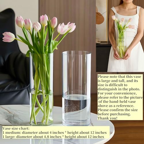 Liotww Acrylic Cylinder Plastic Vase for Centerpiece Unbreakable Hurricane Tall Large Plastic Vases for Proposals Wedding Hydroponic Decor Base Set of 2 with DIY StickersD 4 D 48 X H 12 Clear - Image 3
