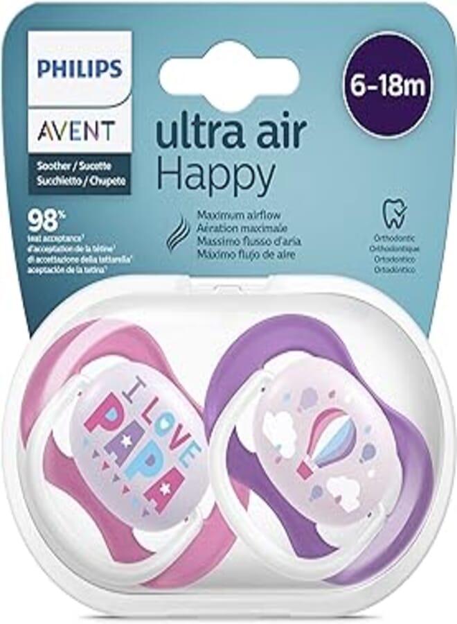 Philips Philips Avent SCF080/04, 2er Pack Ultra Air Schnuller, 6-18 Monate, Weicher Sauger 