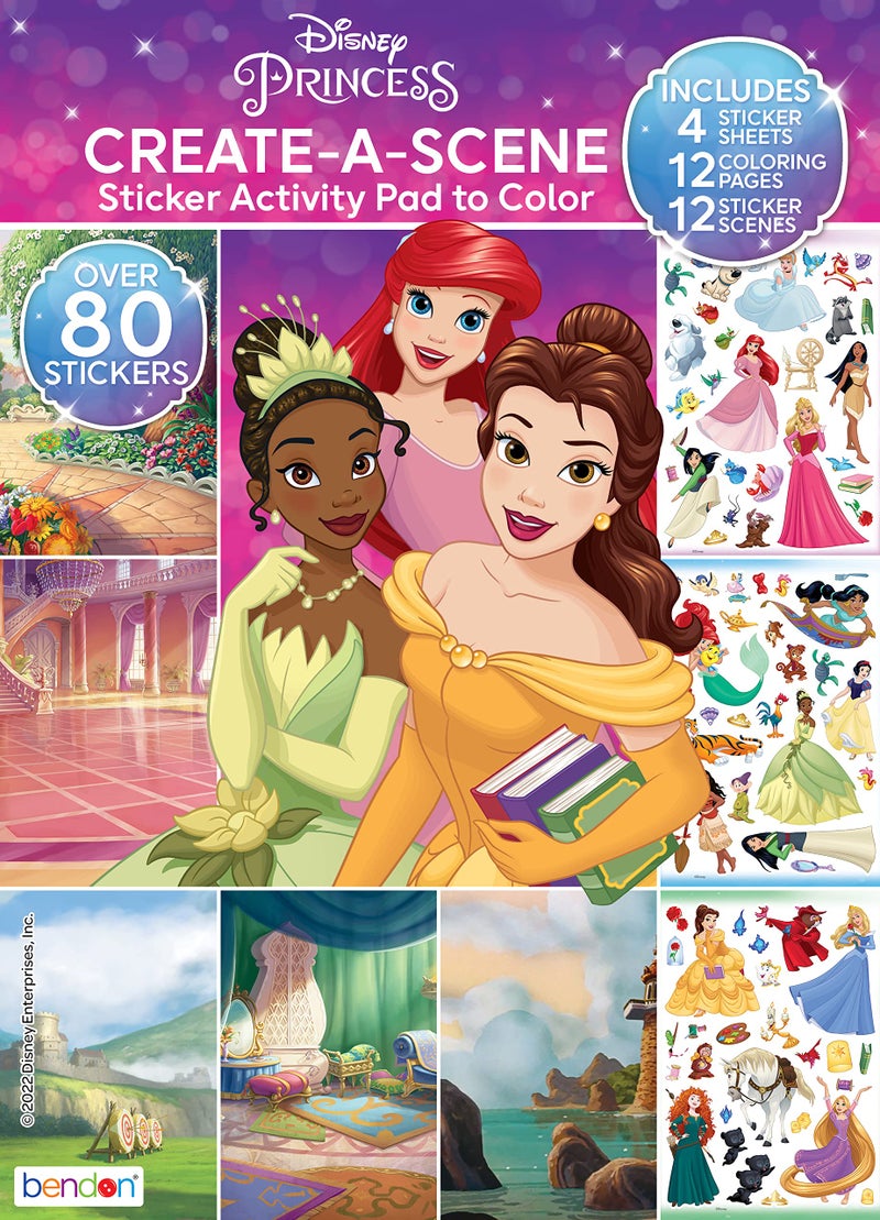 Bendon Disney Princess Create-A-Scene Over 80 Stickers Activity Pad to Color - Image 1