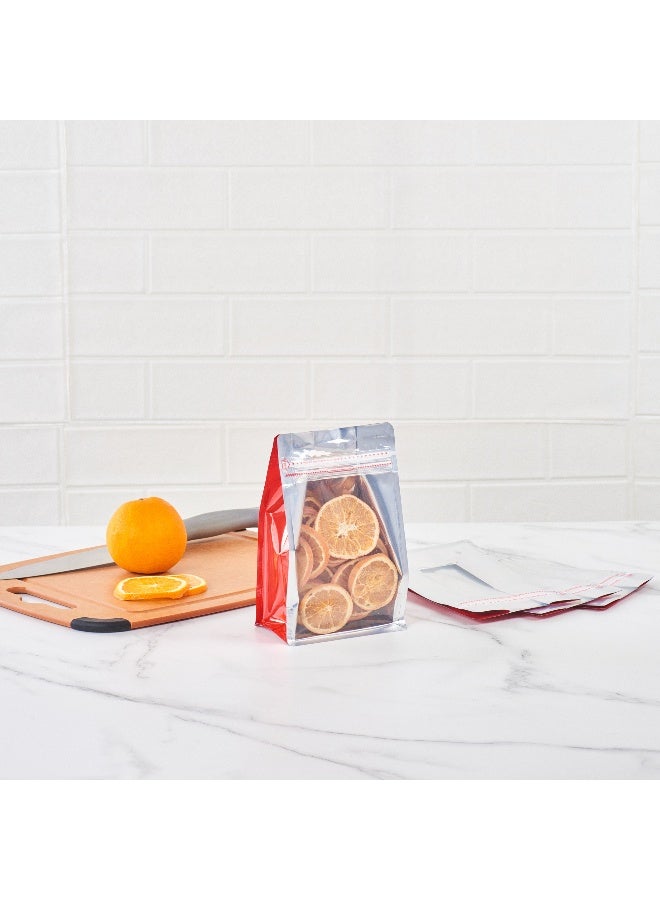 Restaurantware Bag Tek 7.9 Inch x 4.9 Inch x 3.15 Inch Heat Seal Bags, 100 Medium Resealable Pouches - Rip Lock, Clear Window, Red Plastic Resealable Bags, Heat Sealable, For Snacks Or Sandwiches  - Image 3