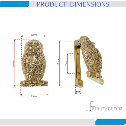 Infinity Decor Solid Brass Owl Shaped Door Knocker in Polished Brass Finish – Premium Quality Hand Door Knocker for Entrance Front Door Furniture - Image 3