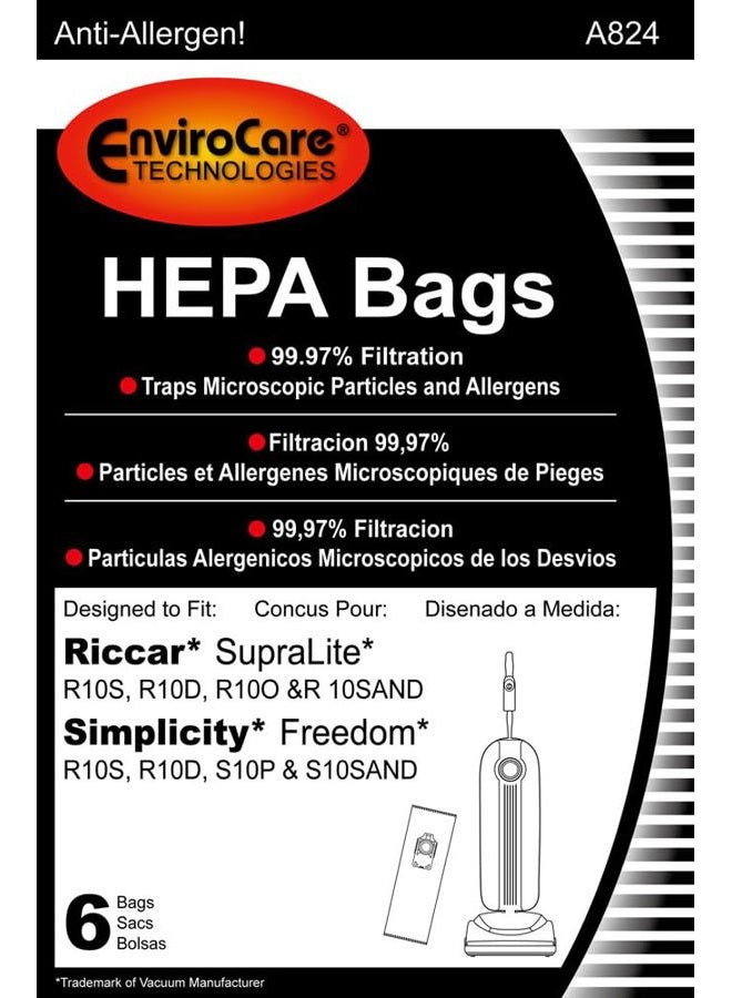ENVIROCARE Replacement HEPA Vacuum Cleaner Bags Designed to fit Riccar SupraLite and Simplicity Freedom Upright Vacuums with Green Bag Holder 6 pack - Image 2