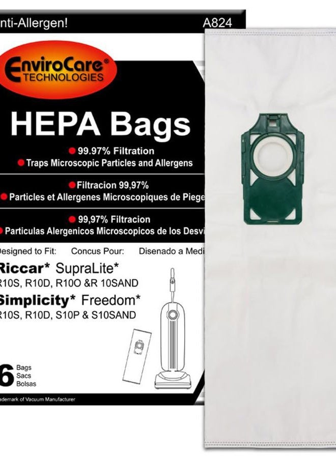 ENVIROCARE Replacement HEPA Vacuum Cleaner Bags Designed to fit Riccar SupraLite and Simplicity Freedom Upright Vacuums with Green Bag Holder 6 pack - Image 1