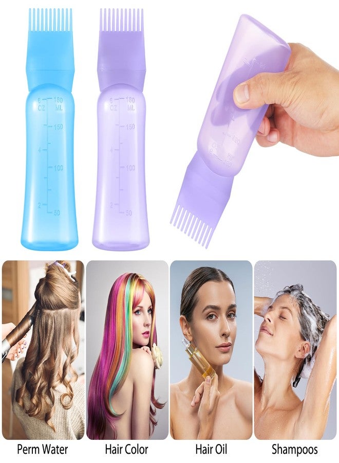 Aurnoet Root Comb Applicator Bottle 6 OZ, Hair Oil Applicator Bottles for Scalp with Massage Comb, 2 Pack Hair Dye Applicator with Graduated Scale (Purple, Blue) - Image 5
