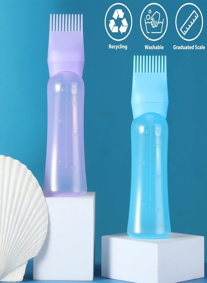 Aurnoet Root Comb Applicator Bottle 6 OZ, Hair Oil Applicator Bottles for Scalp with Massage Comb, 2 Pack Hair Dye Applicator with Graduated Scale (Purple, Blue) - Image 4