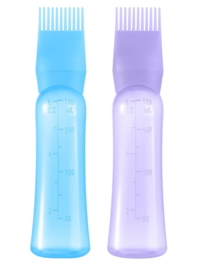 Aurnoet Root Comb Applicator Bottle 6 OZ, Hair Oil Applicator Bottles for Scalp with Massage Comb, 2 Pack Hair Dye Applicator with Graduated Scale (Purple, Blue) - Image 1