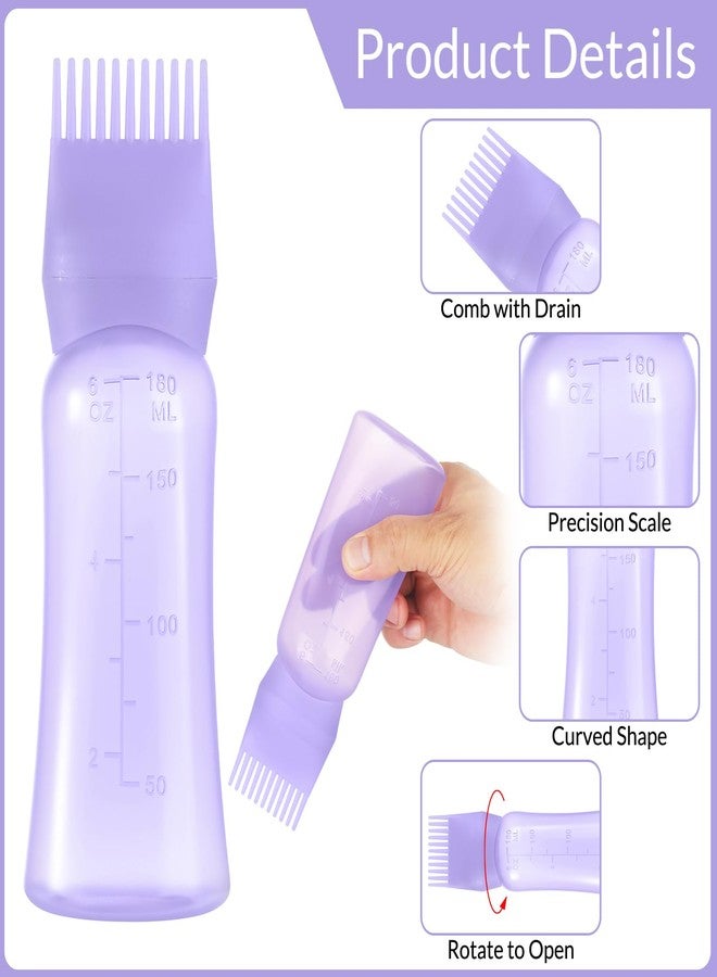 Aurnoet Root Comb Applicator Bottle 6 OZ, Hair Oil Applicator Bottles for Scalp with Massage Comb, 2 Pack Hair Dye Applicator with Graduated Scale (Purple, Blue) - Image 3