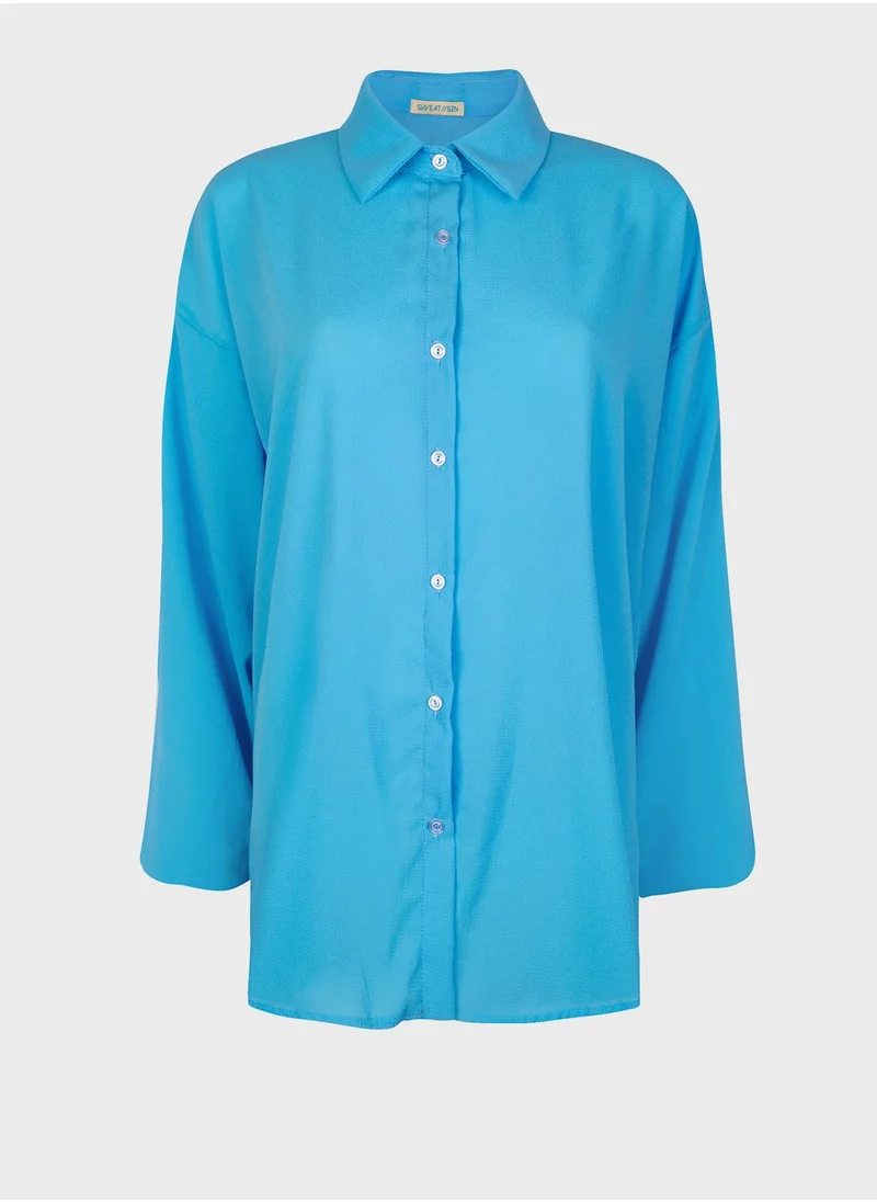 sweat szn Shea Blue Oversized Beach Shirt