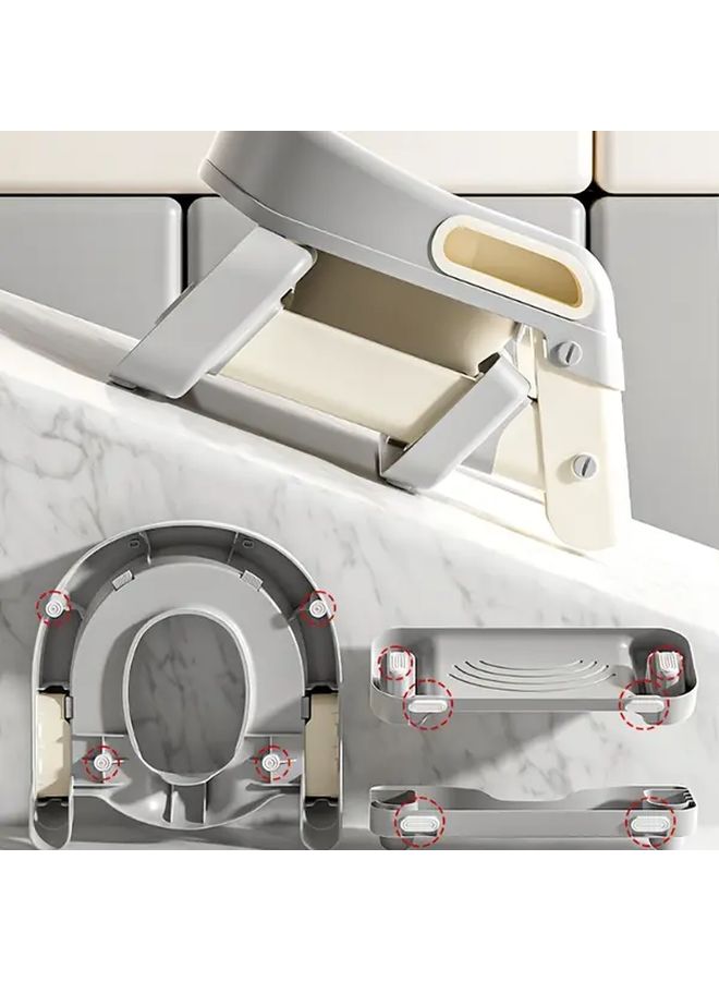 مقعد تدريب الأطفال على استخدام المرحاض مع سلم وردي مبطن مع حاجز مانع للتطاير، خطوات عريضة غير قابلة للانزلاق، مقابض أمان، ارتفاع قابل للتعديل، سهل الاستخدام للمبتدئين في التعلم. - Image 4