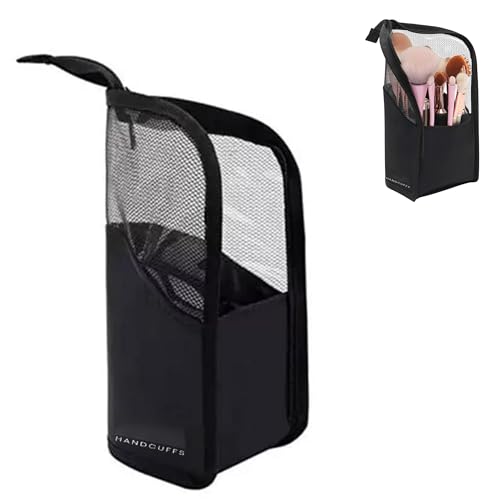 Handcuffs Makeup Brush Pouch Organizer Case | Portable | Stand-Up | Cosmetic | Brushes | Holder | Professional | Travel | Make Up | Bag (Pink) - Image 1
