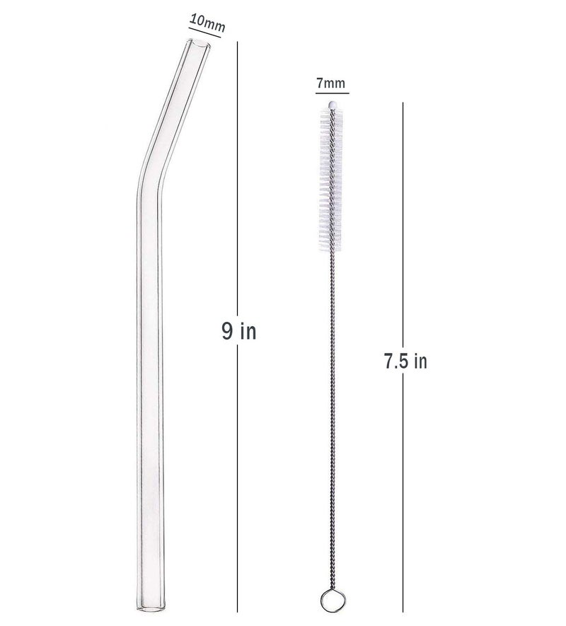 ALINK Glass Smoothie Straws, Reusable Clear Bent 9 in X 10 mm Drinking Straws, Set of 4 with Cleaning Brush - Image 2