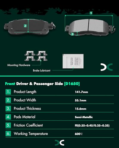 SCITOO D1650 D905 Front Semi-Metal Rear Ceramic Brake Pads Sets Fit For Nissan Altima 2013 2014 2015 2016 2017 2018 2019 2020 2021 2022 2023 - Image 3