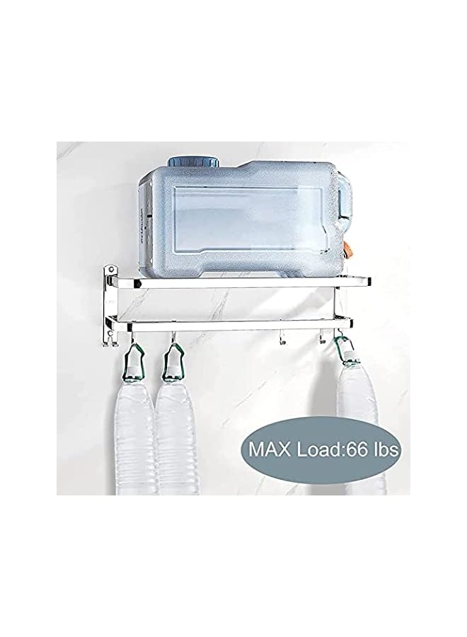 promass Bathroom Towel Rack, Towel Shelf with Two-Tier Architecture, Folding Towel Bars Wall Mount Holder, 5 Removable Hooks and Adjustable Towel Bar, Toilet Bathroom Bath Towel Cleaning Tools Holder - Image 4