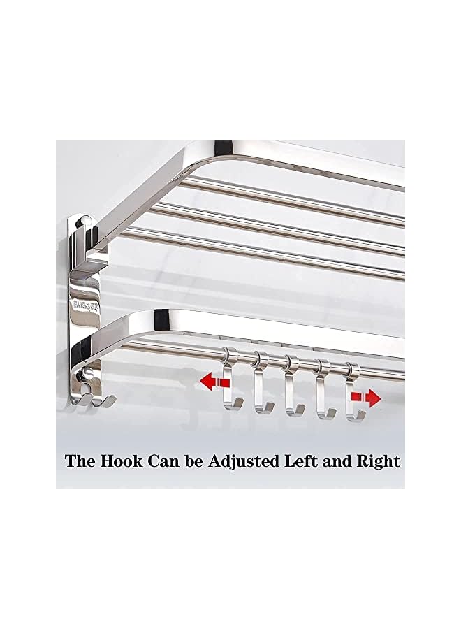 promass Bathroom Towel Rack, Towel Shelf with Two-Tier Architecture, Folding Towel Bars Wall Mount Holder, 5 Removable Hooks and Adjustable Towel Bar, Toilet Bathroom Bath Towel Cleaning Tools Holder - Image 2