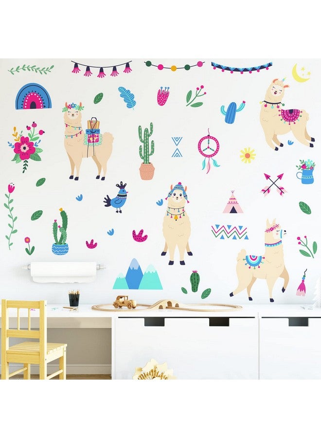 MEFOSS Cute Llamas Wall Decals Wildlife Animals Peruvian Alpaca Wall Stickers DIY Flowers Rainbow Succulents Wall Decor Stickers Kids Room Nursery Playroom Classroom Wall Decorations - Image 5