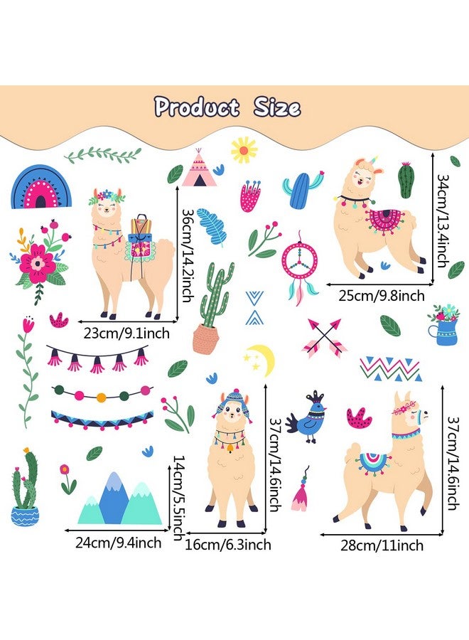 MEFOSS Cute Llamas Wall Decals Wildlife Animals Peruvian Alpaca Wall Stickers DIY Flowers Rainbow Succulents Wall Decor Stickers Kids Room Nursery Playroom Classroom Wall Decorations - Image 3
