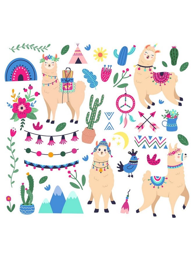 MEFOSS Cute Llamas Wall Decals Wildlife Animals Peruvian Alpaca Wall Stickers DIY Flowers Rainbow Succulents Wall Decor Stickers Kids Room Nursery Playroom Classroom Wall Decorations - Image 2