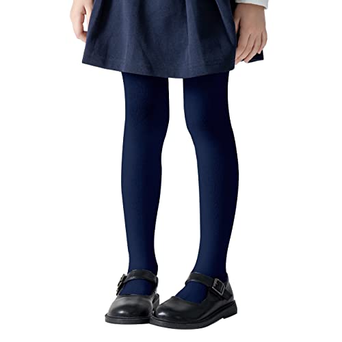 hakugoo Girls Tights Toddler Seamless Plain Leggings Stockings 2 Pack Cotton Pantyhose Pants for Kids Girls (Navy, 6-8 Years) - Image 1