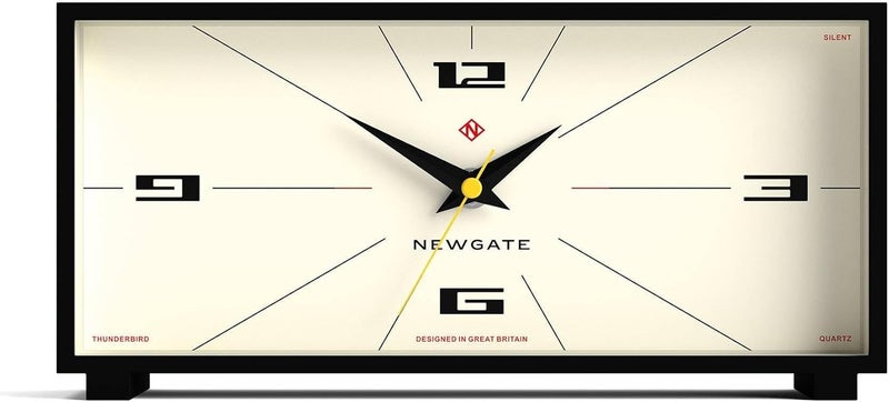 NEWGATE ® Thunderbird Desk Clock | Retro Contemporary Rectangular Design | Black | Modern mid Century Style for Desk, Mantel, Table top or Shelf - Image 1