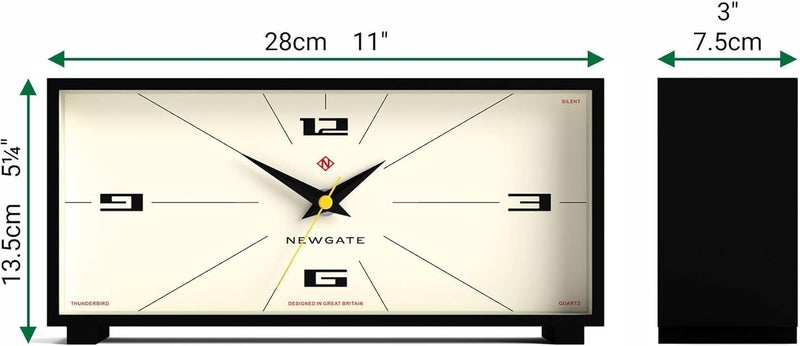 NEWGATE ® Thunderbird Desk Clock | Retro Contemporary Rectangular Design | Black | Modern mid Century Style for Desk, Mantel, Table top or Shelf - Image 4