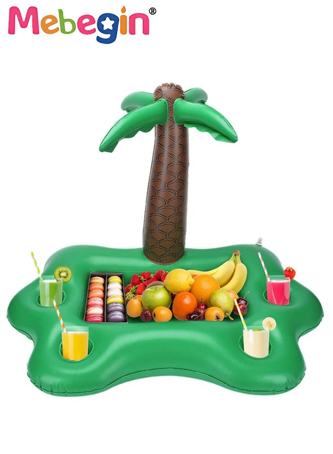 MEBEGIN 95*55*55cm Inflatable Drink Holder, Coconut Tree Drink Floats for Swimming Pool, Drink Pool Floats with 4 Cup Holders and 1 Groove, Creative Pool Toys, Multifunctional Floating Drink Holder for Summer Beach Leisure and Party Decoration - Image 1