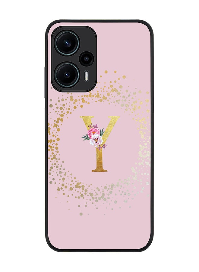 Stylizedd Rugged Black edge case for Xiaomi Poco F5 5G / Xiaomi Redmi Note 12 Turbo 5G Flexible Rubber Edges Anti Drop TPU Cover - Monogram Letter Floral Pattern - Y (Pink) - Image 1