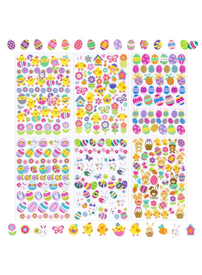 Naler Small Stickers Sheet Assorted Bunny Stickers for Craftings Spring Party Favor DIY Art Making Decoration, 6-Pack, 300+pcs - Image 1
