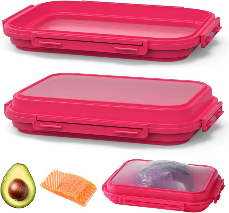 Mage Crab 2-Piece Airtight Food Storage Containers Set – Avocado Saver, Onion Keeper, Silicone Kitchen Organizers for Fridge, Reusable & Leak-Proof to Lock in Freshness K05-Pink - Image 1