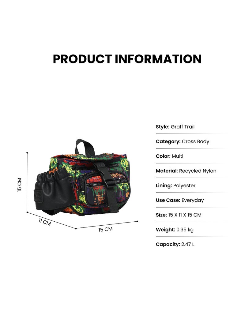 Jumping Cliff Jumping Cliff Graff Trail Crossbody Fanny Pack – Unisex Chest & Waist Bag for Travel, Running, Hiking, Walking, Cycling – Urban Graffiti Design, Water-Resistant, Lightweight, Adjustable Strap (15 x 11 x 15 cm, 2.47L, Sustainable Nylon)  - Image 4