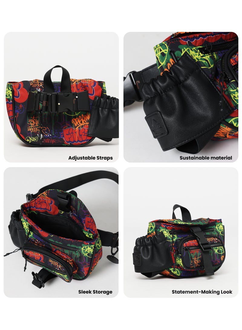 Jumping Cliff Jumping Cliff Graff Trail Crossbody Fanny Pack – Unisex Chest & Waist Bag for Travel, Running, Hiking, Walking, Cycling – Urban Graffiti Design, Water-Resistant, Lightweight, Adjustable Strap (15 x 11 x 15 cm, 2.47L, Sustainable Nylon)  - Image 5