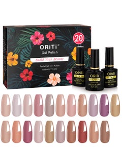 ORiTi Gel Nail Polish Set 20+4 PCS Nude Brown Pink Grey Colors Soak Off Neutral Skin Tone Starter Kit with Glossy Matte Top Base Coat For Nail Art Salon Gifts for Women  #3  - Image 1