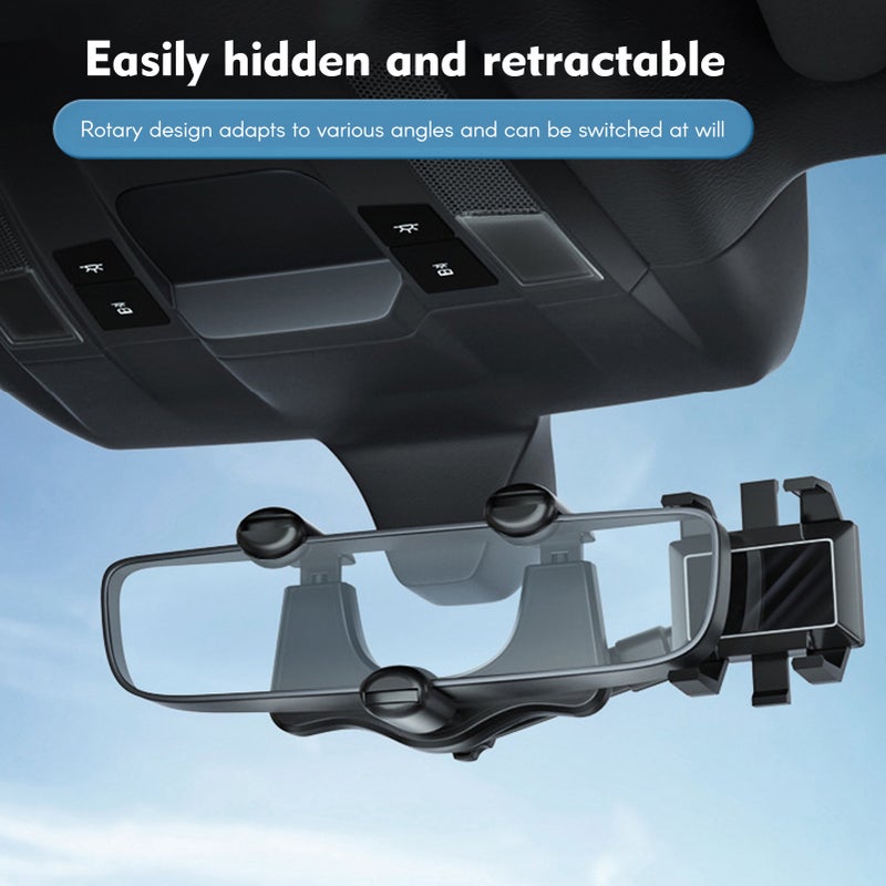 Rearview Mirror Phone Holder for Car Multifunctional Retractable Car Phone Holder 360° Rotatable One-handed Operation Firm Fixation - Image 4