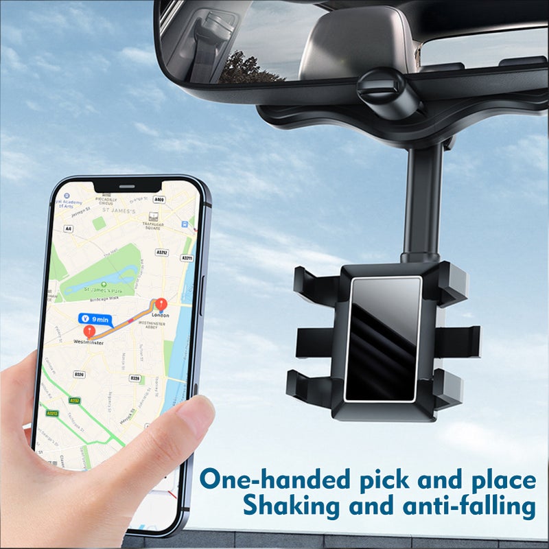 Rearview Mirror Phone Holder for Car Multifunctional Retractable Car Phone Holder 360° Rotatable One-handed Operation Firm Fixation - Image 5