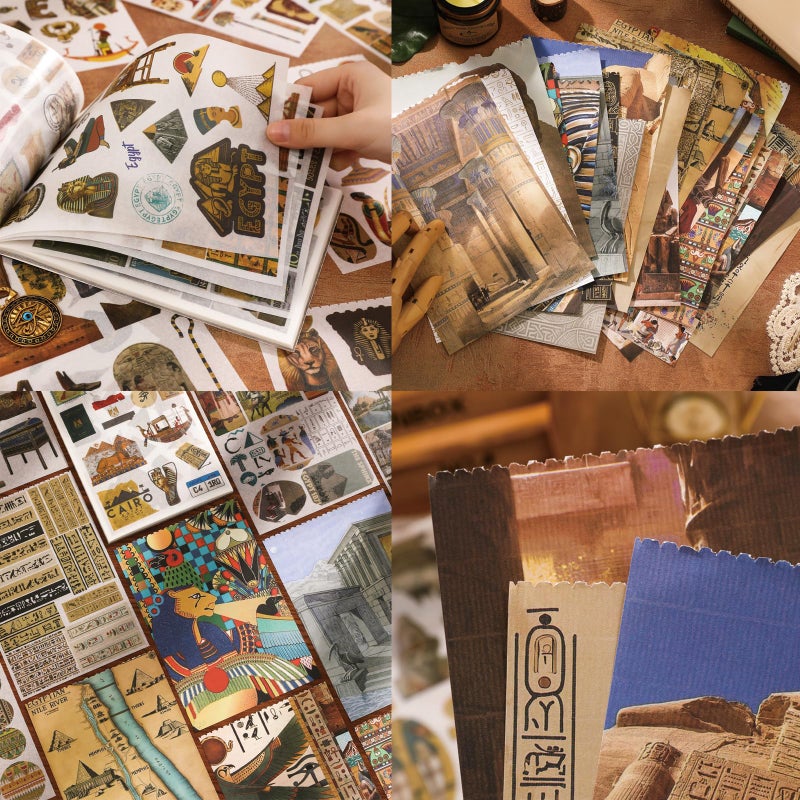 Bomichi Egyptian Theme Sticker Book, 30 Sheets 300+ Pcs Vintage Aesthetics Stickers & 20 Sheets Washi Paper for Journaling Scrapbooking Bullet Journals Planners Letter Card Making - Image 5