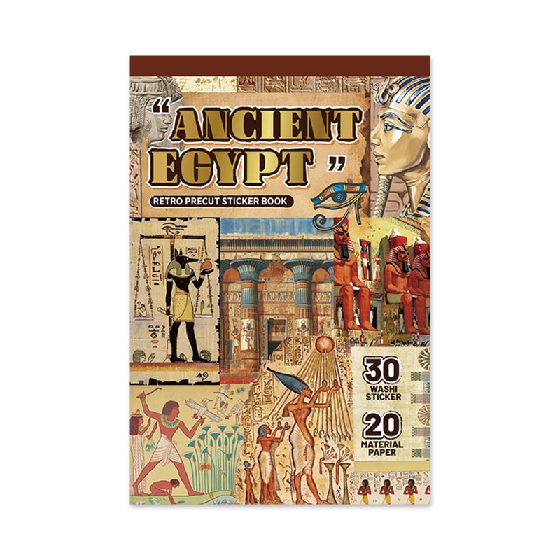 Bomichi Egyptian Theme Sticker Book, 30 Sheets 300+ Pcs Vintage Aesthetics Stickers & 20 Sheets Washi Paper for Journaling Scrapbooking Bullet Journals Planners Letter Card Making - Image 1
