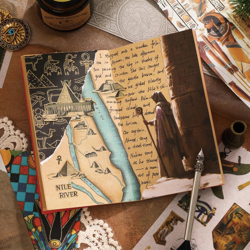 Bomichi Egyptian Theme Sticker Book, 30 Sheets 300+ Pcs Vintage Aesthetics Stickers & 20 Sheets Washi Paper for Journaling Scrapbooking Bullet Journals Planners Letter Card Making - Image 4