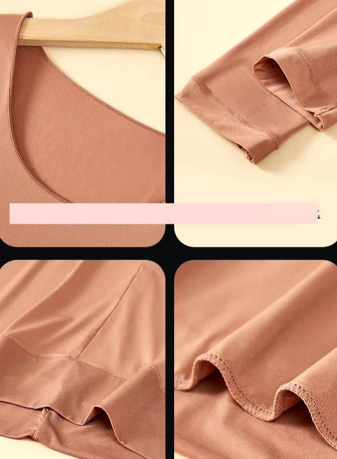 Women seamless thermal stretch underwear ultra-thin not thick set long sleeve top and tights - Image 2