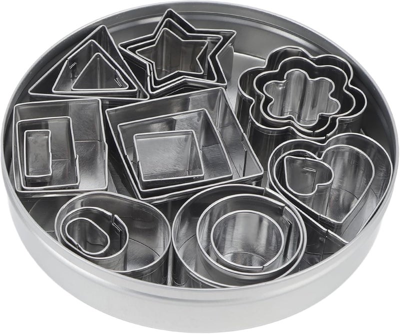 GLOGLOW 24 Pcs Mini Cookie Cutters Set Stainless Steel Geometric Shapes Flower Star Heart Cutters for Baking Cookies Biscuits Pastry Dough with Food Grade Rust Material - Image 1