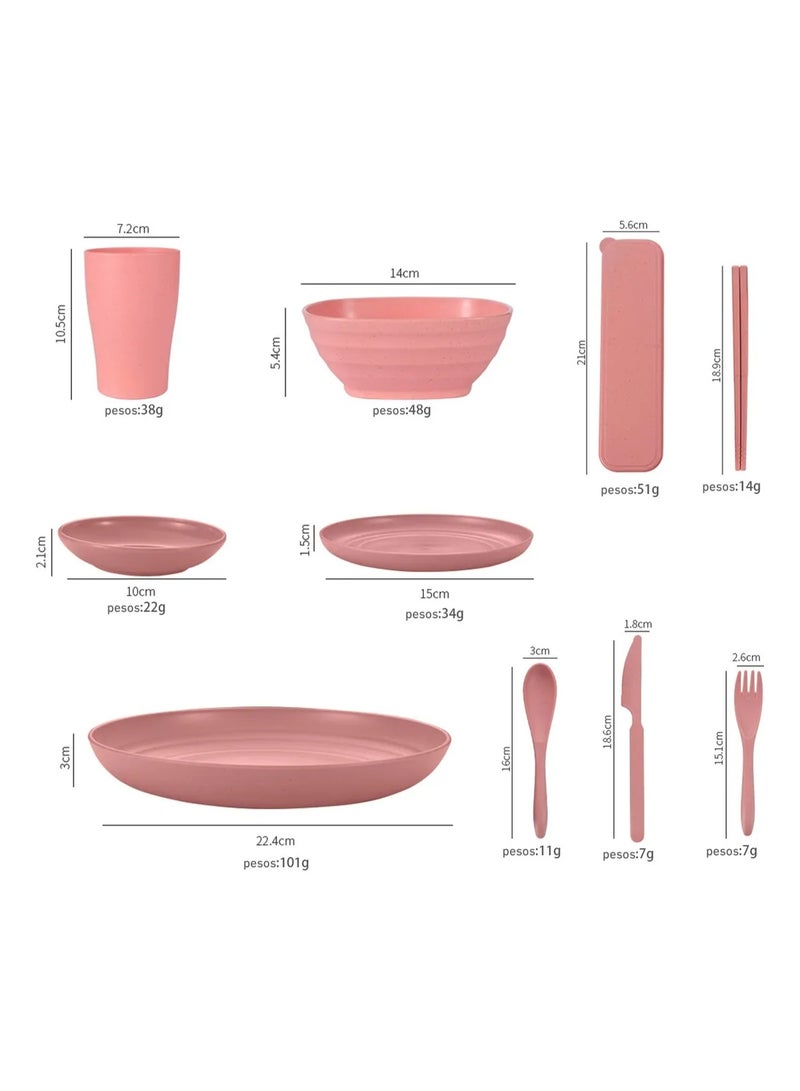60 قطعة من أطباق الطعام المصنوعة من قش القمح القابلة لإعادة الاستخدام، أطباق غير قابلة للكسر، أكواب، سكاكين، شوك، ملاعق وعيدان تناول الطعام، خالية من مادة BPA، آمنة للاستخدام في الميكروويف وغسالة الأطباق، أدوات مائدة للمطبخ والتخييم في الهواء الطلق، هدايا - Image 3