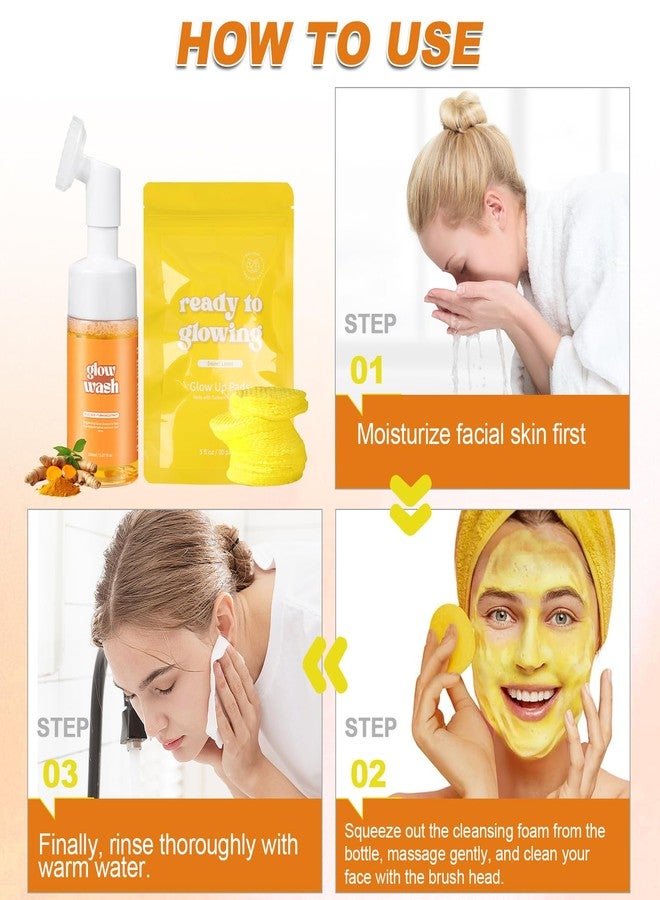 Tbexem غسول وجه بالكركم + وسادات تنظيف بالكركم، وسادات تنظيف بالكركم 100% طبيعية، تقلل من العيوب والمناطق الداكنة، تنظيف يومي، تنظف البشرة، عناية لطيفة بالبشرة (1 مجموعة) - Image 3