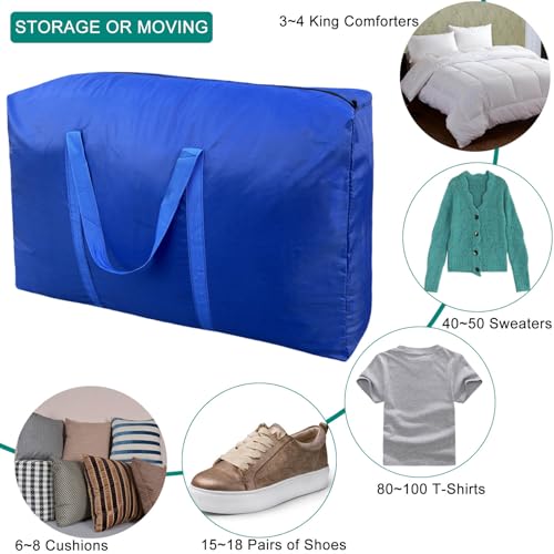 Peyorom 100L Extra Large Storage Bags, Big Moving Bags with Strong Zippers & Carrying Handles, Packing Bags for Moving, Storage, Travel and Camping, Storage Totes For Space Saving (Blue, 4 Pack) - Image 5