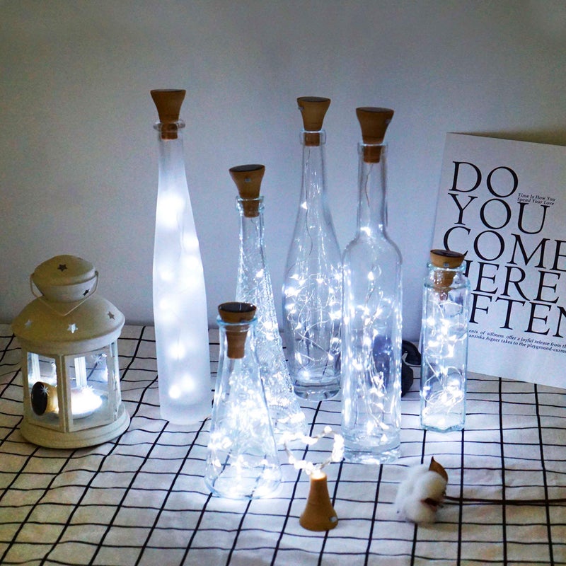 Decorman Upgraded 10 Pack Solar Wine Bottle Lights 20 LEDs Waterproof Silver Wire Cork Lights for Party Wedding Christmas Holiday Outdoor Garden Patio Pathway Decor
