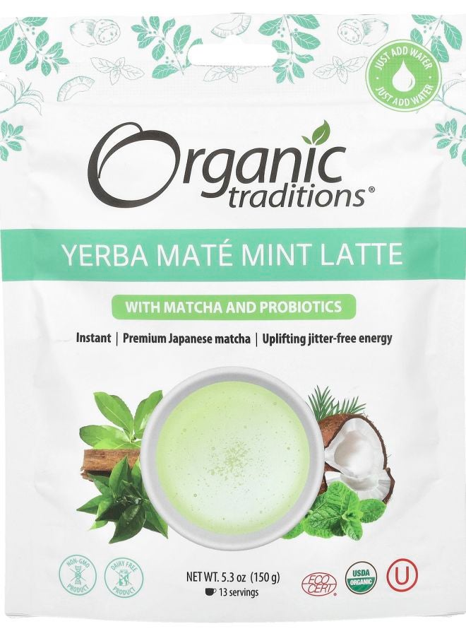 Organic Traditions Yerba Mate Mint Latte with Matcha and Probiotics 5.3 oz (150 g)