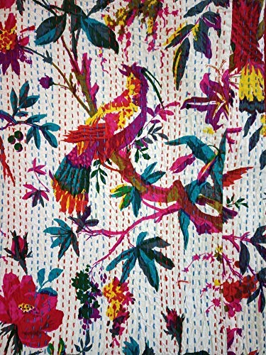 Textile export creations Creations Traditional Ethnic Kantha Indian Bedding Single Emerald Cotton Tropical Fruit Hand Stitched Bedding Bed Cover by Textile export creations Creations90x60 Inch - Image 3