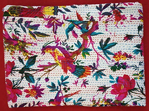 Textile export creations Creations Traditional Ethnic Kantha Indian Bedding Single Emerald Cotton Tropical Fruit Hand Stitched Bedding Bed Cover by Textile export creations Creations90x60 Inch - Image 2